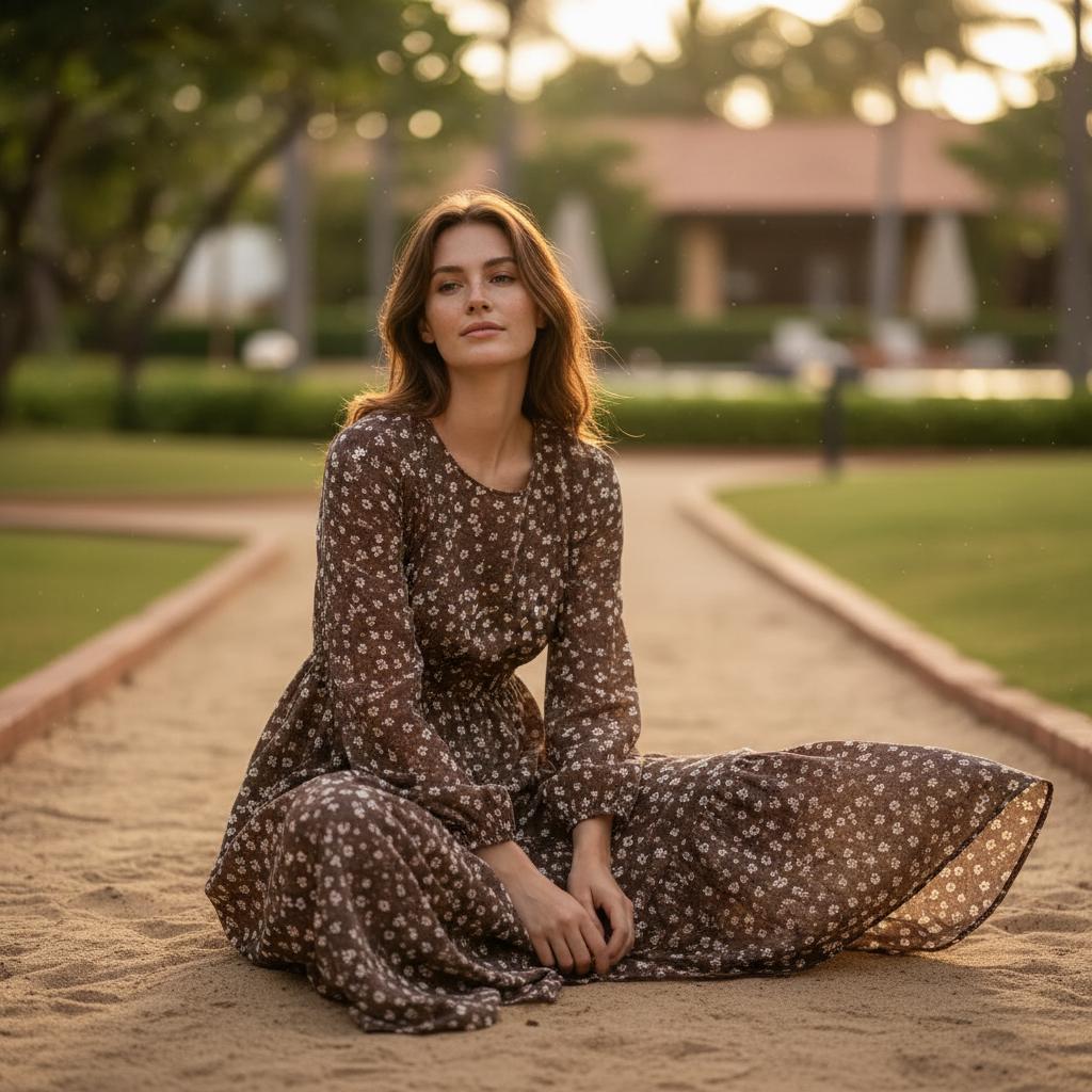 Women Boho Floral Maxi Dress Long Sleeve Casual Summer Dress