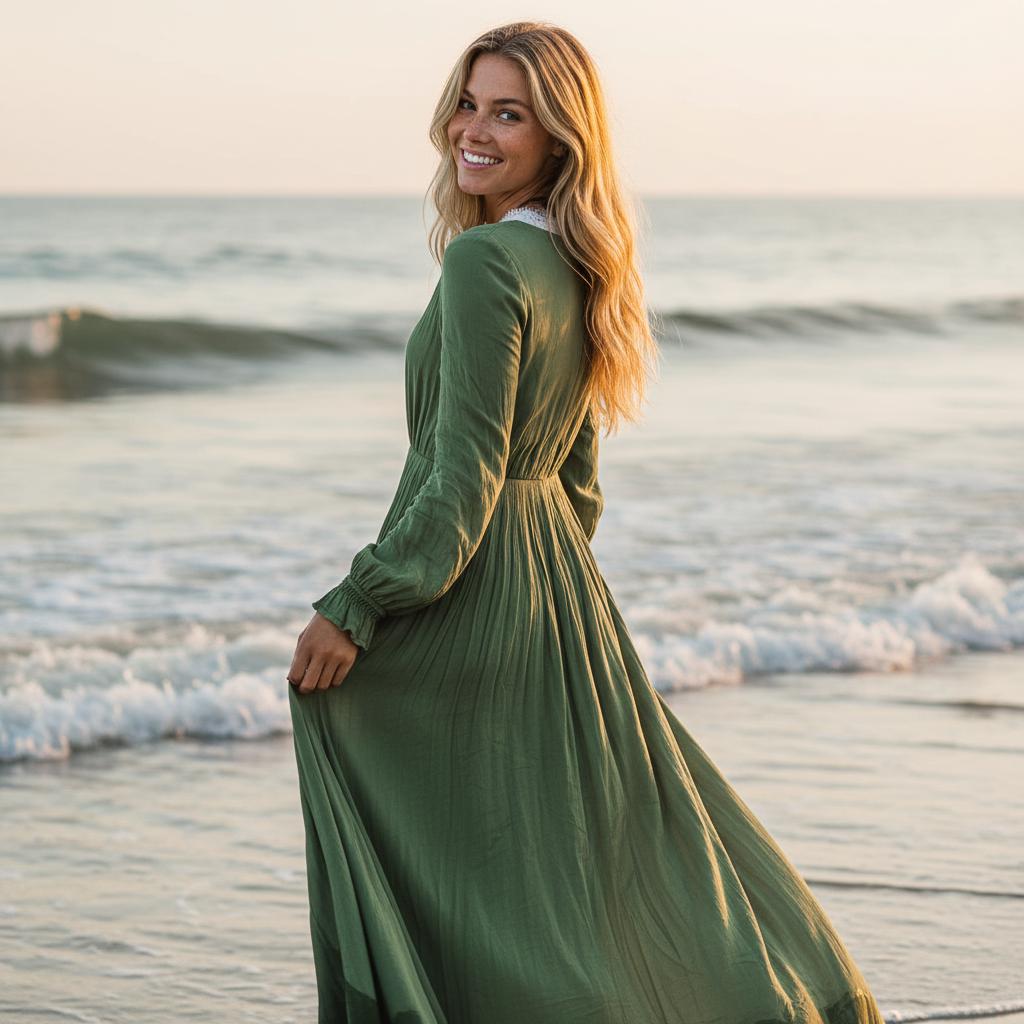 Elegant Boho Lace Maxi Dress V Neck High Waist Floral Long Dress