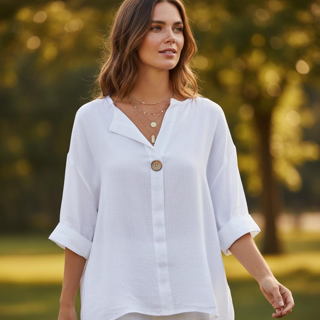 Boho Summer Blouse Cotton Linen V Neck Casual Loose Shirt