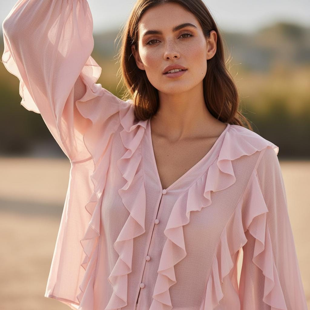 Boho Ruffled Lace Up V Neck Blouse Loose Spring Top