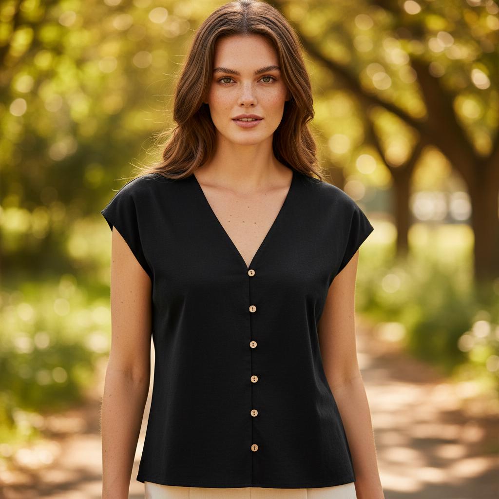 Casual Boho Cotton Tank Top V Neck Sleeveless Button Blouse