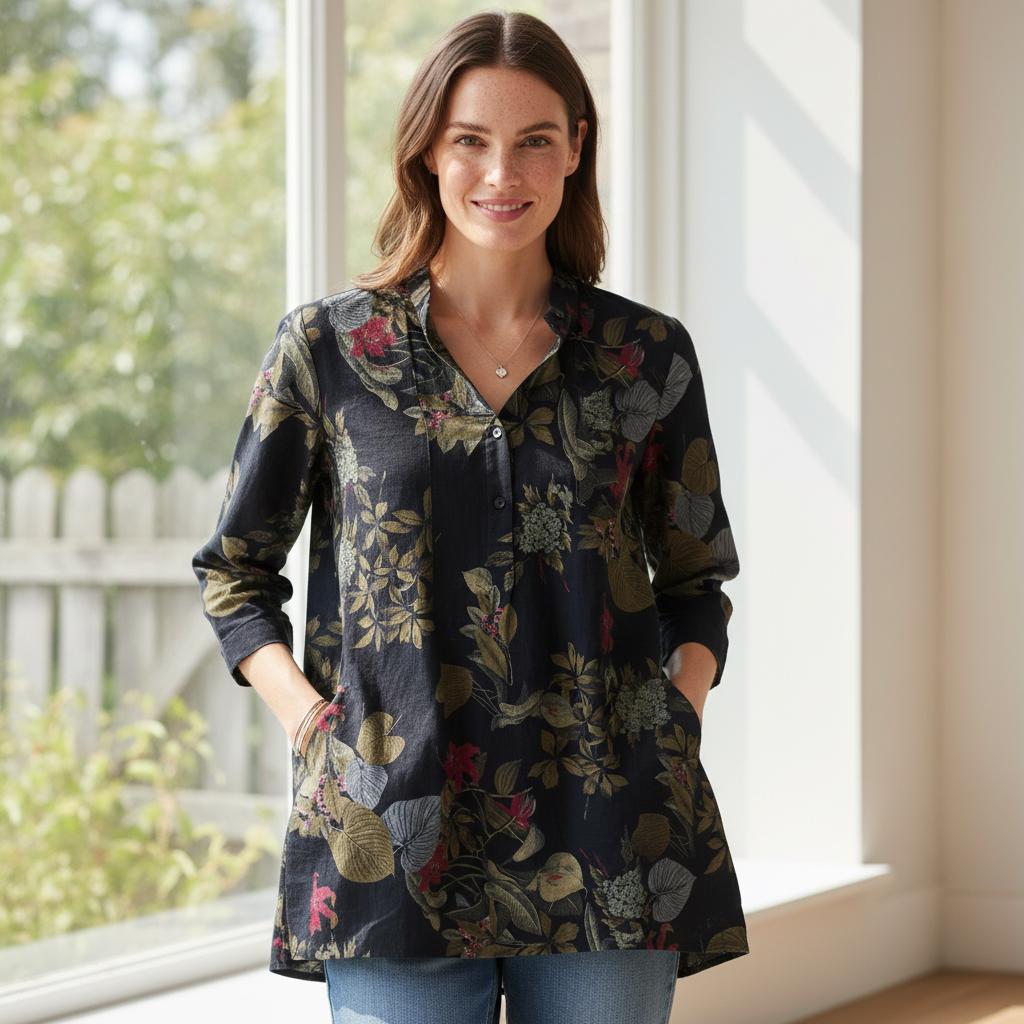 Boho Floral V Neck Blouse Women Cotton Loose Ethnic Spring Top