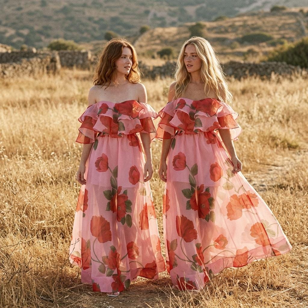 Boho Floral Off Shoulder Top and Maxi Skirt Two Piece Set