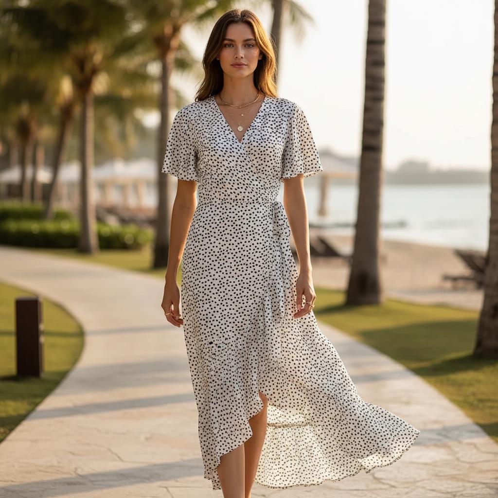 Boho Floral Wrap Maxi Dress Women Summer Chiffon Ruffle Beach Sexy Dress