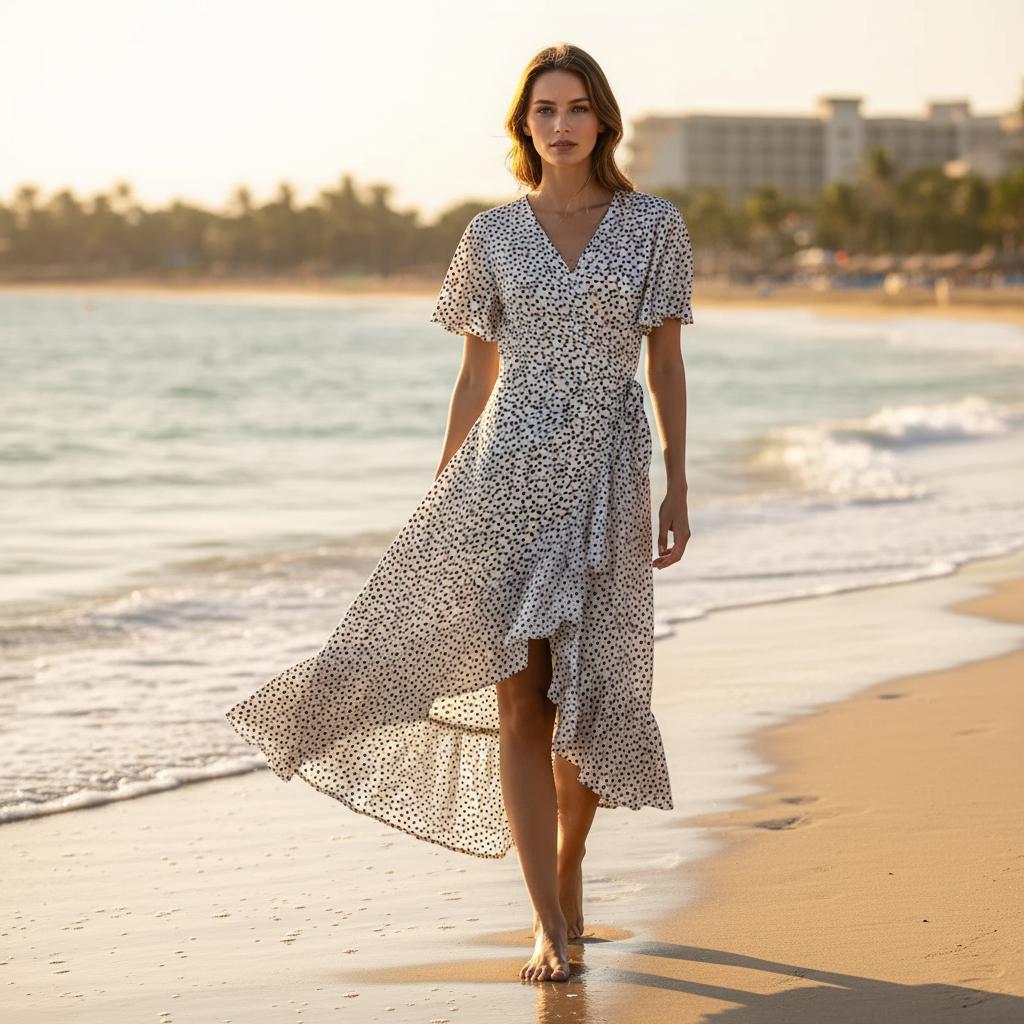 Boho Floral Wrap Maxi Dress Women Summer Chiffon Ruffle Beach Sexy Dress