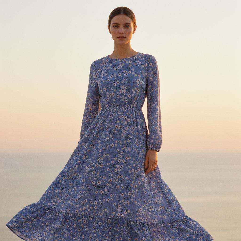 Women Floral Boho Maxi Dress Casual Long Sleeve Beach Dress