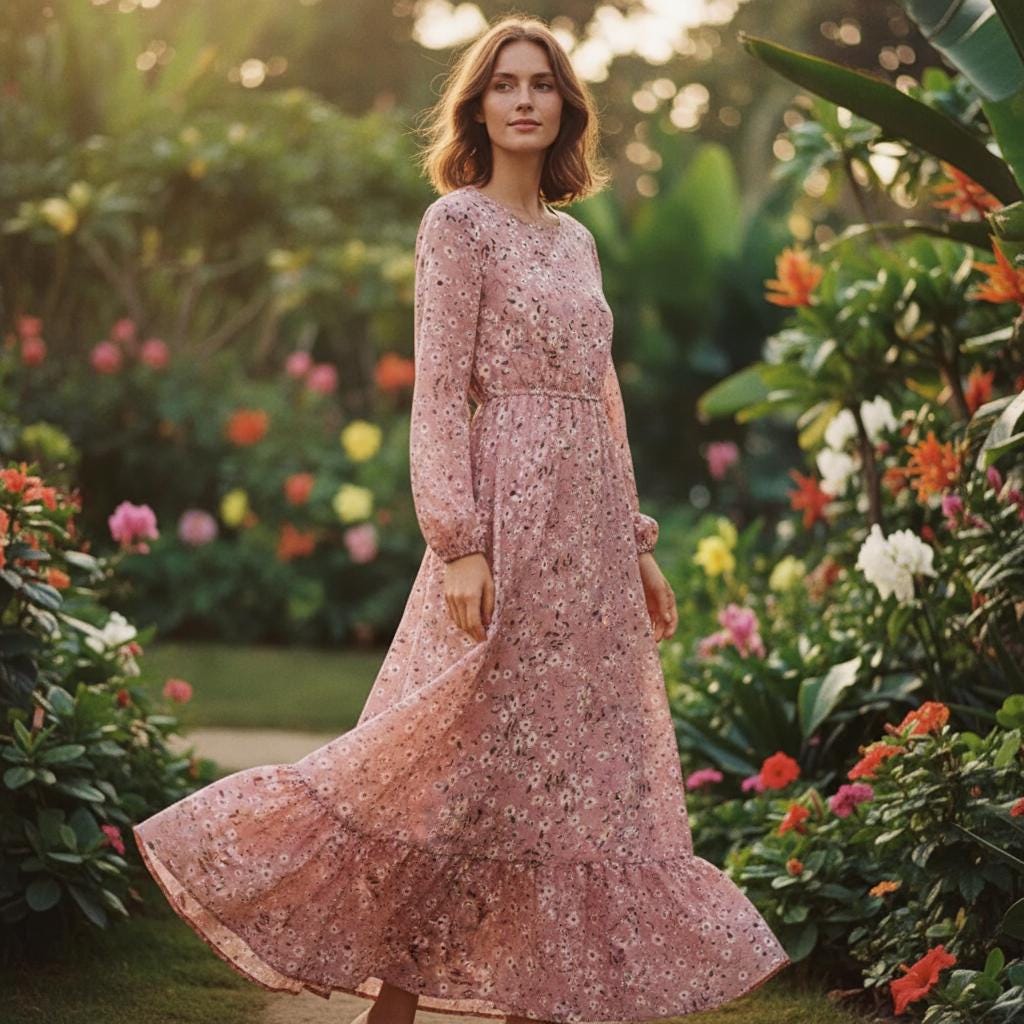 Women Floral Maxi Dress Long Sleeve Boho Beach Party Dress