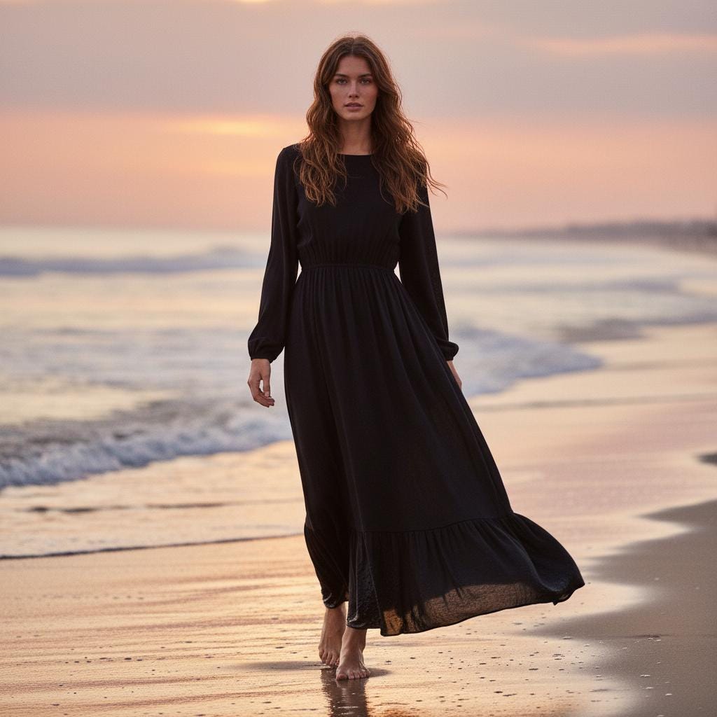 Women Solid Color Maxi Dress Long Sleeve Boho Summer Dress