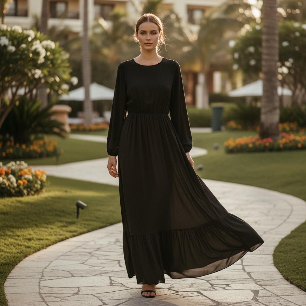 Women Solid Color Maxi Dress Long Sleeve Boho Summer Dress