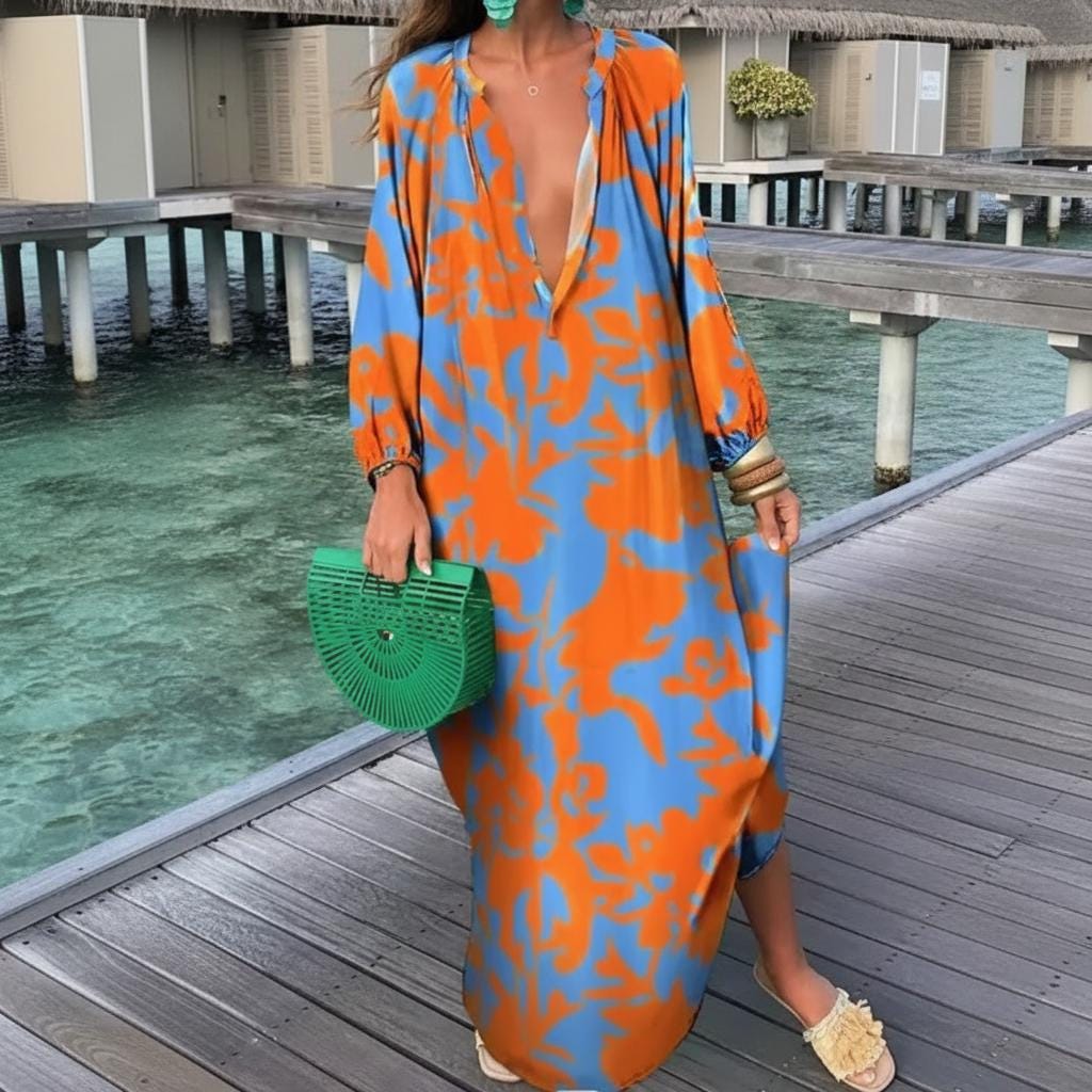 Elegant Boho Beach Dress Oversized Long Sleeve Maxi Dress