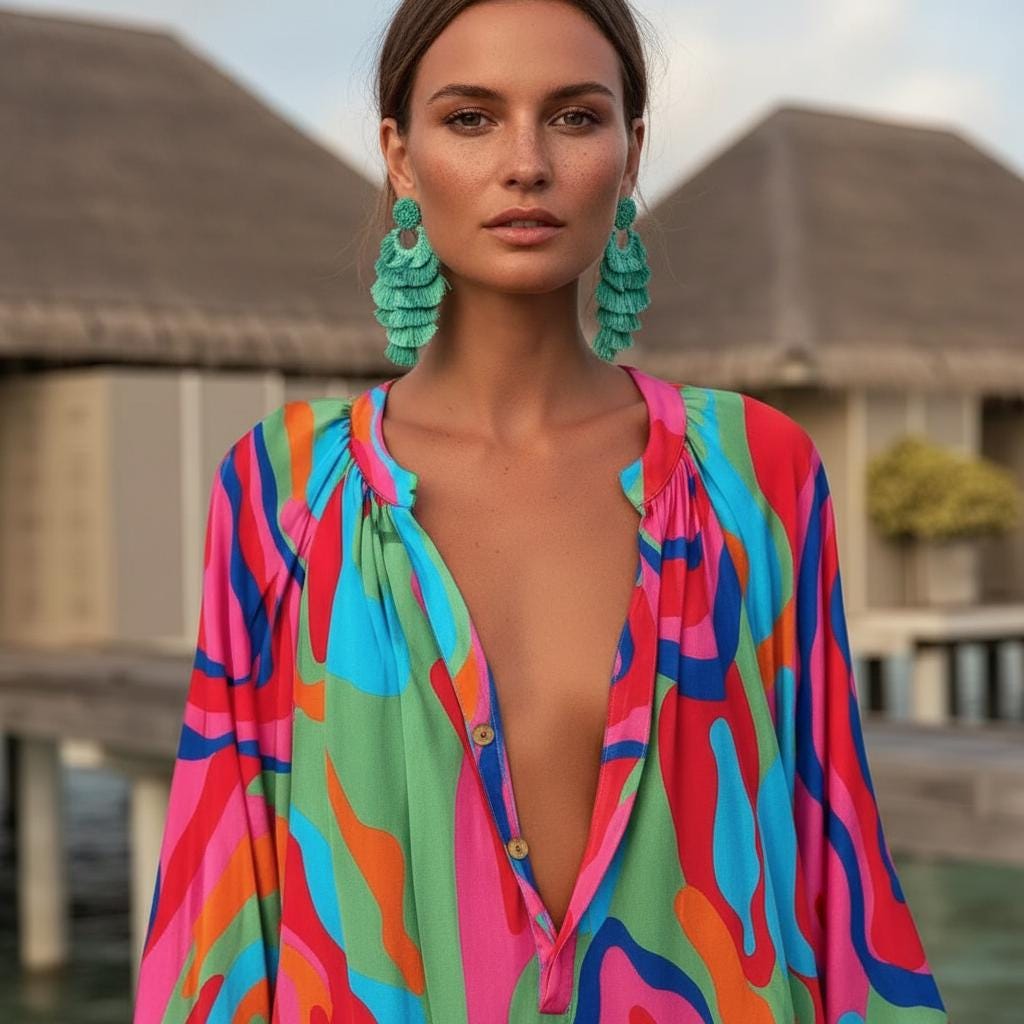 Spring Summer Boho Maxi Dress Deep V Neck Loose Dress