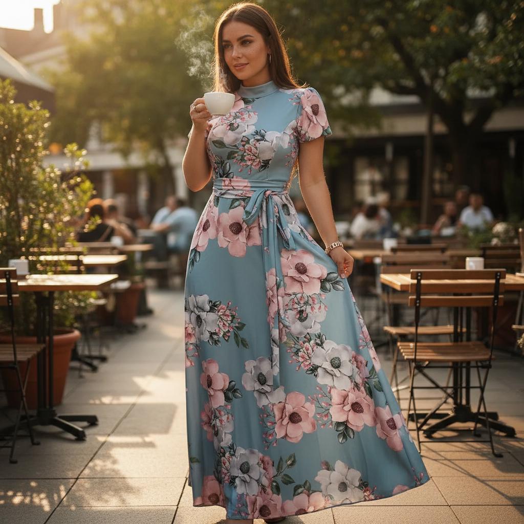 Women Boho Floral Dress Summer Flowy Maxi High Waist Beach Dress