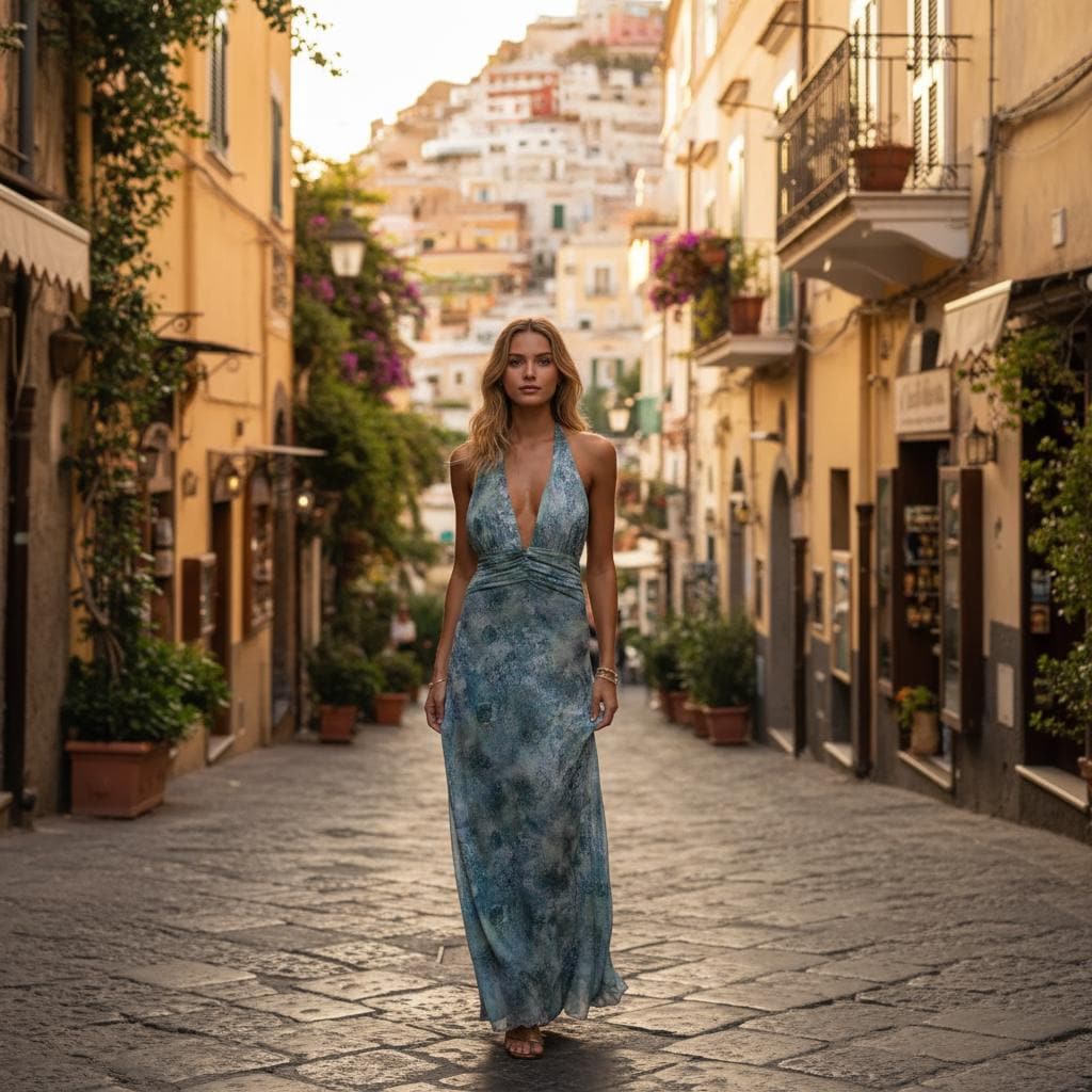 Sexy Boho Maxi Dress Halter Backless Deep V Neck Summer Dress
