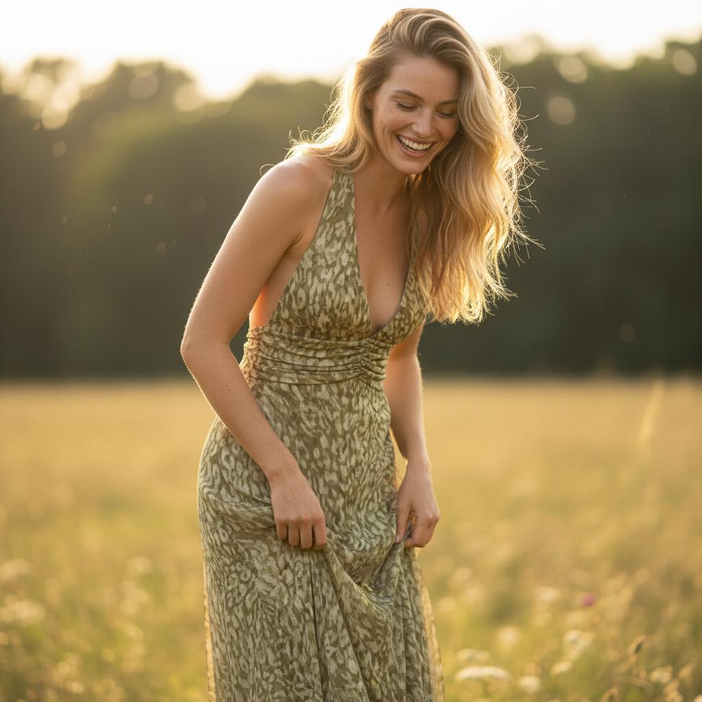Bohemian Printed Maxi Dress Backless Halter Deep V Summer Ruffle Dress