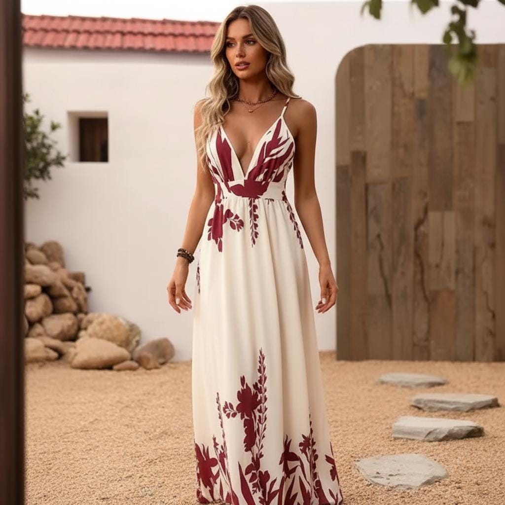 Tropical Backless Halter Maxi Dress Ethnic Print Beach Vacation Dress