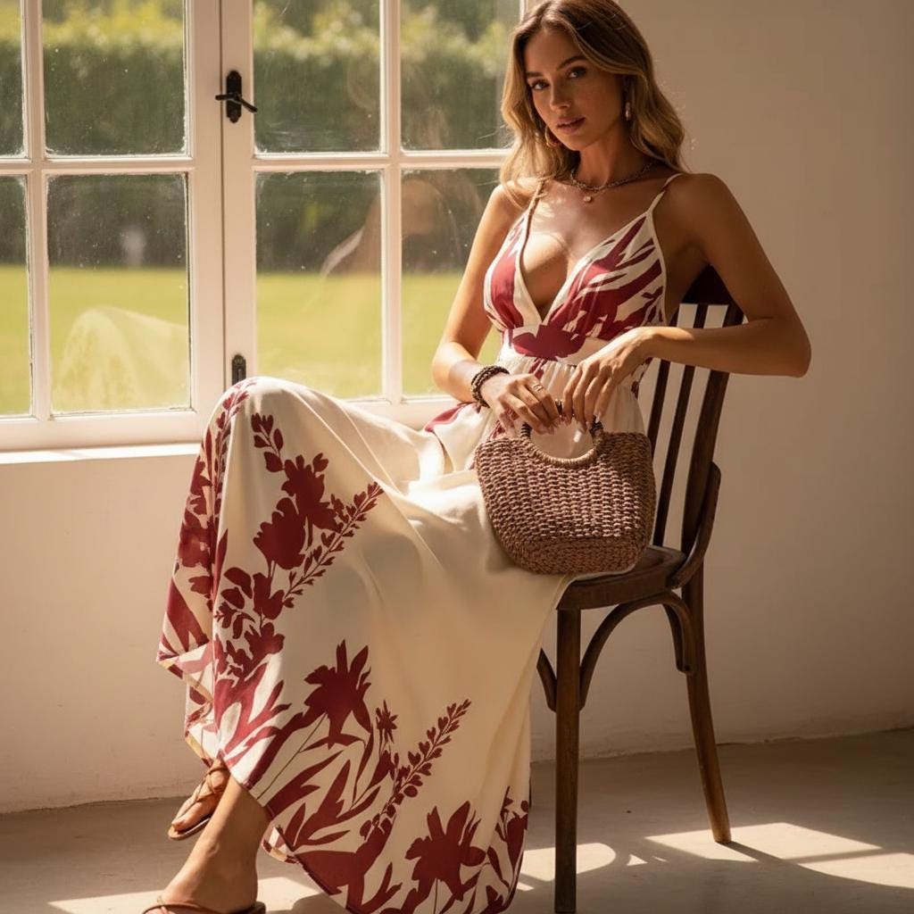 Tropical Backless Halter Maxi Dress Ethnic Print Beach Vacation Dress