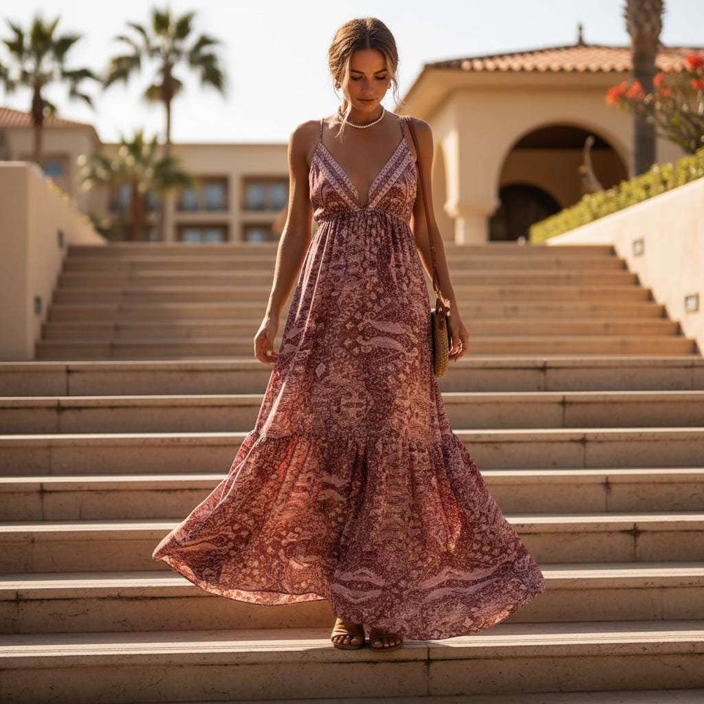 Boho Floral Maxi Dress Strapless High Waist Summer Gown