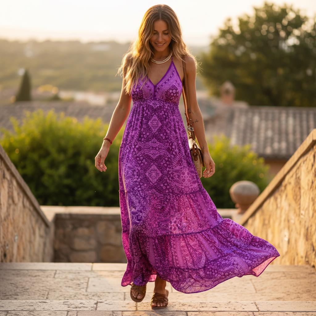Bohemian Strapless Maxi Dress Floral High Waist Beach Dress