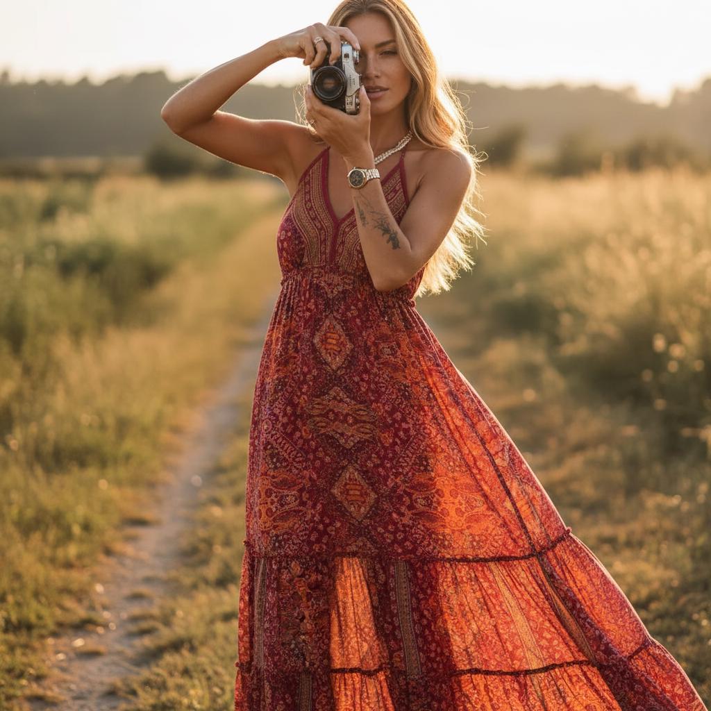 Floral Boho Maxi Dress Strapless Long Summer Beach Gown
