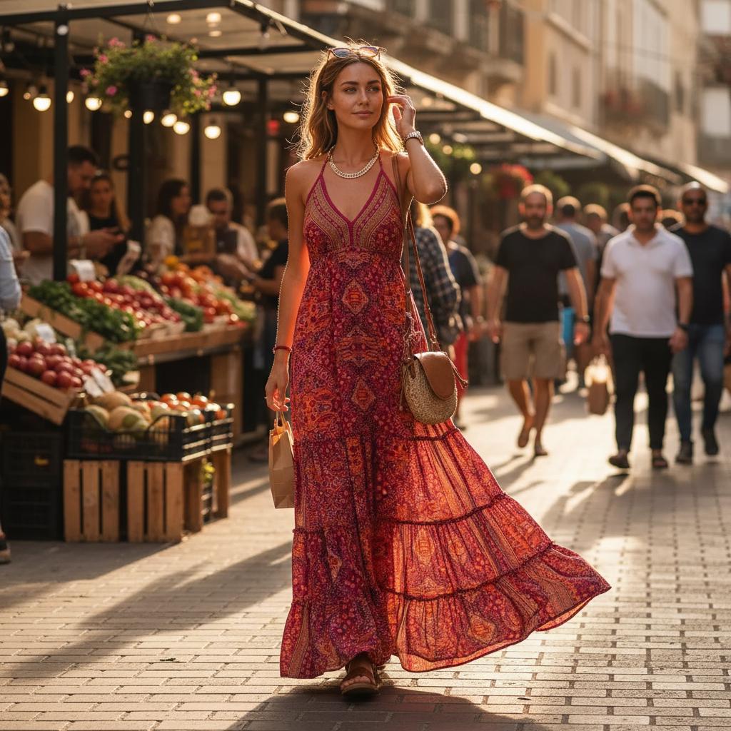 Floral Boho Maxi Dress Strapless Long Summer Beach Gown
