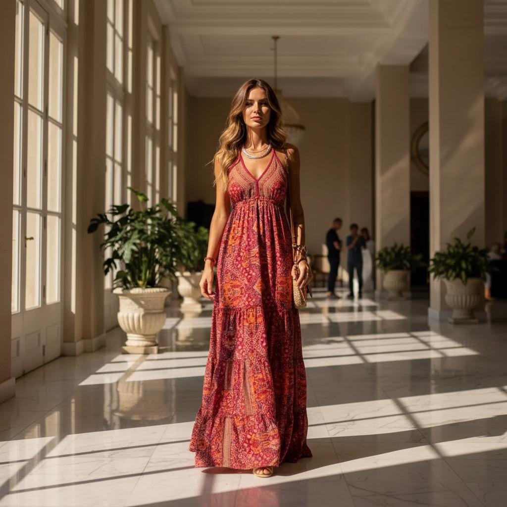 Floral Boho Maxi Dress Strapless Long Summer Beach Gown