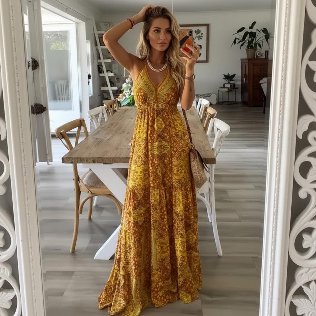 Summer Boho Maxi Dress Strapless Floral High Waist Long Dress