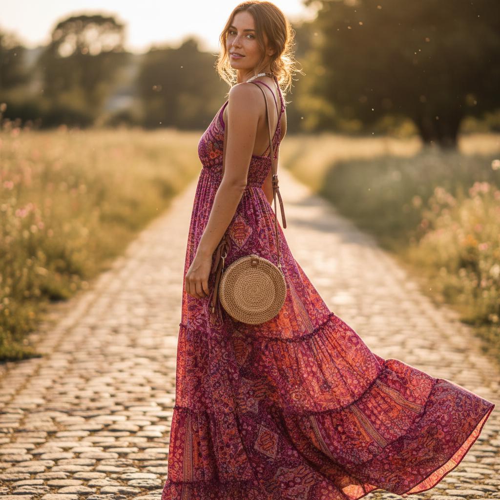 Strapless Floral Maxi Dress Boho Style High Waist Summer Dress