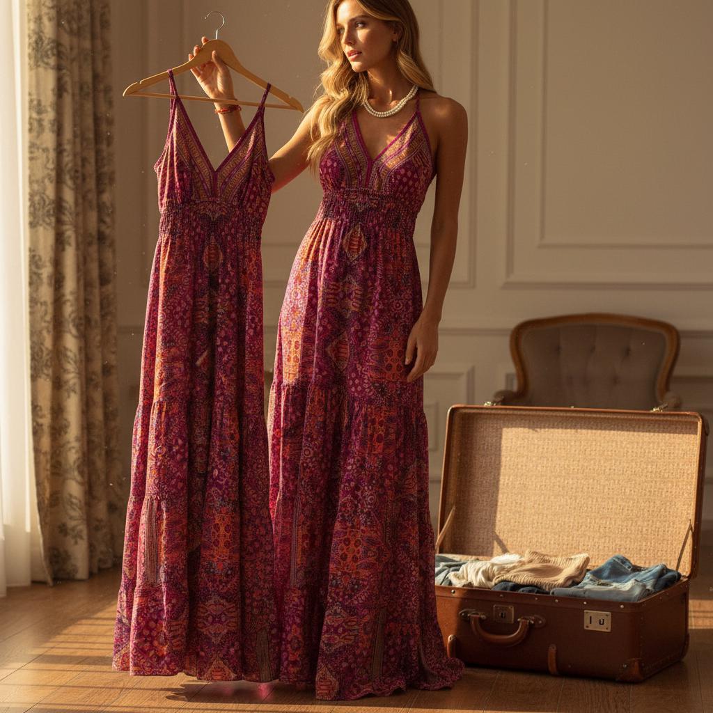 Strapless Floral Maxi Dress Boho Style High Waist Summer Dress