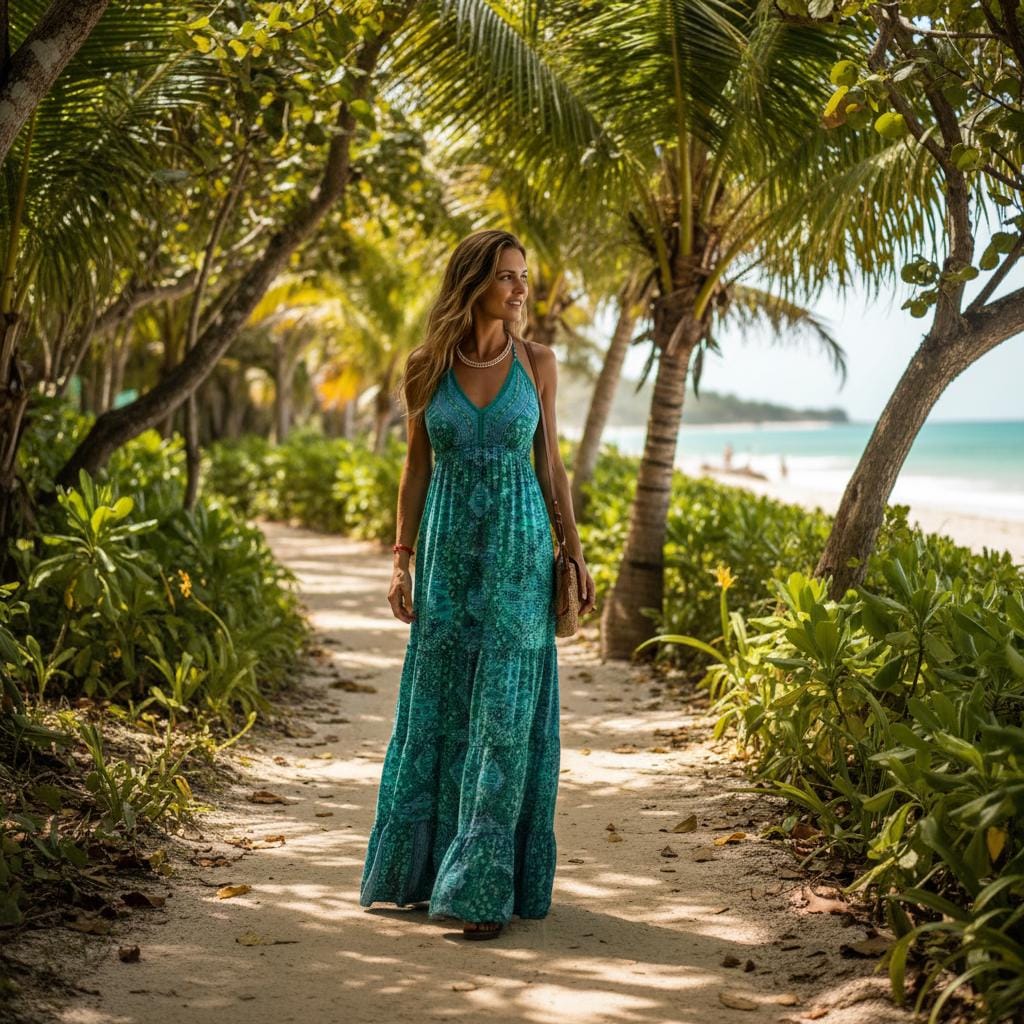 Boho Strapless Floral Maxi Dress High Waist Beach Summer Outfit