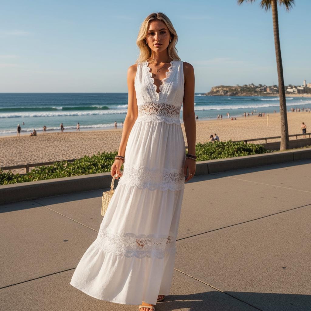 Elegant Lace Stitch V-Neck Sleeveless Summer Dress for Women