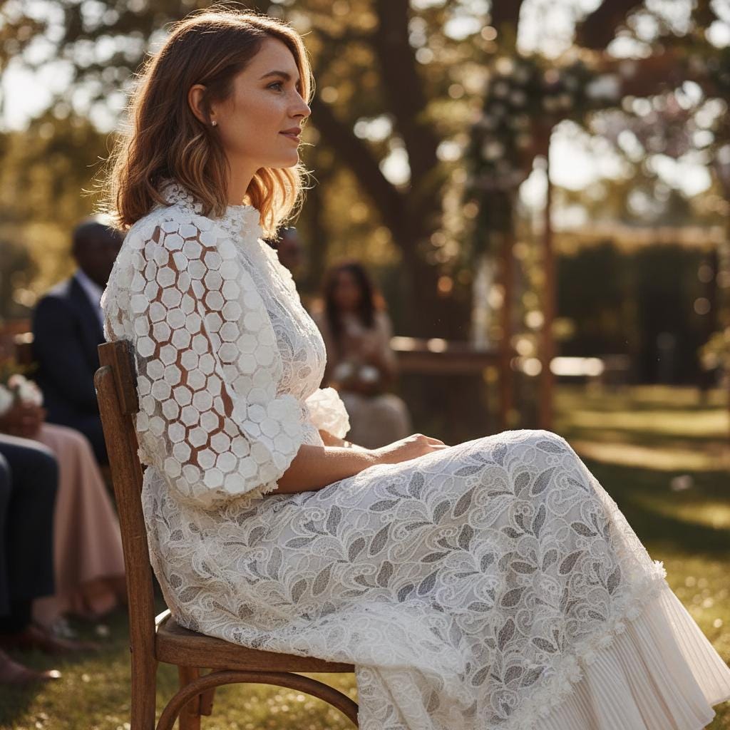 White Lace Midi Dress Puff Sleeve Elegant Wedding Guest Boho Dress