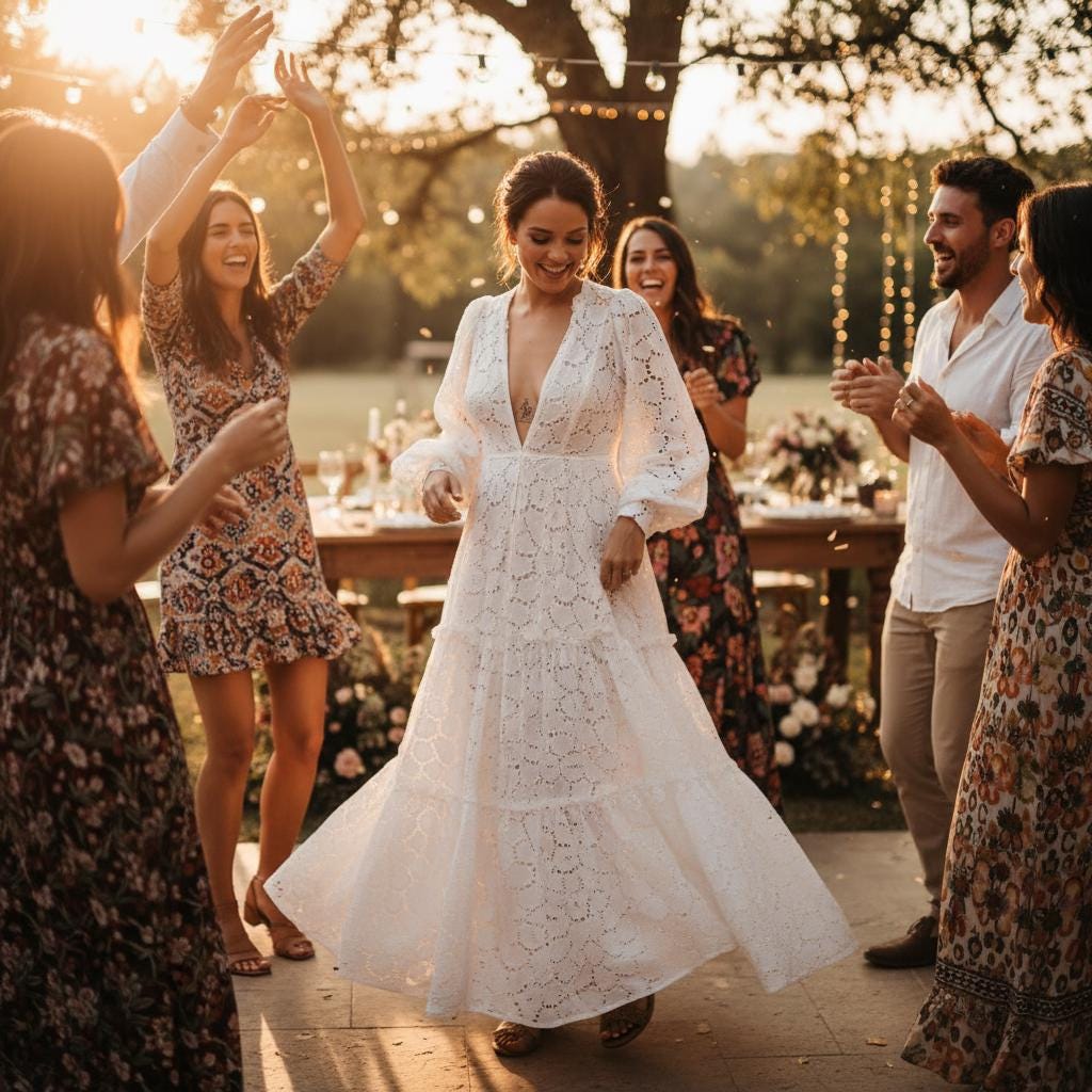 White Boho Lace Midi Dress Puff Sleeve Pleated Elegant Occasion Dress