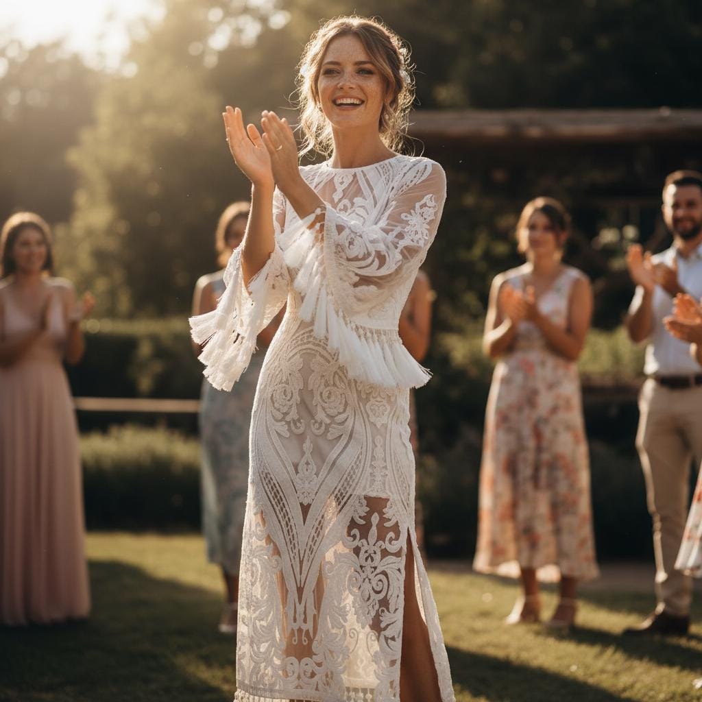Simple Boho Lace Wedding Dress Elegant Maxi Elopement Bridal Gown