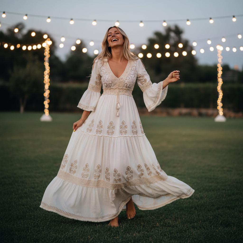 Boho Floral Maxi Dress V Neck Flowy Summer Beach Vacation Dress