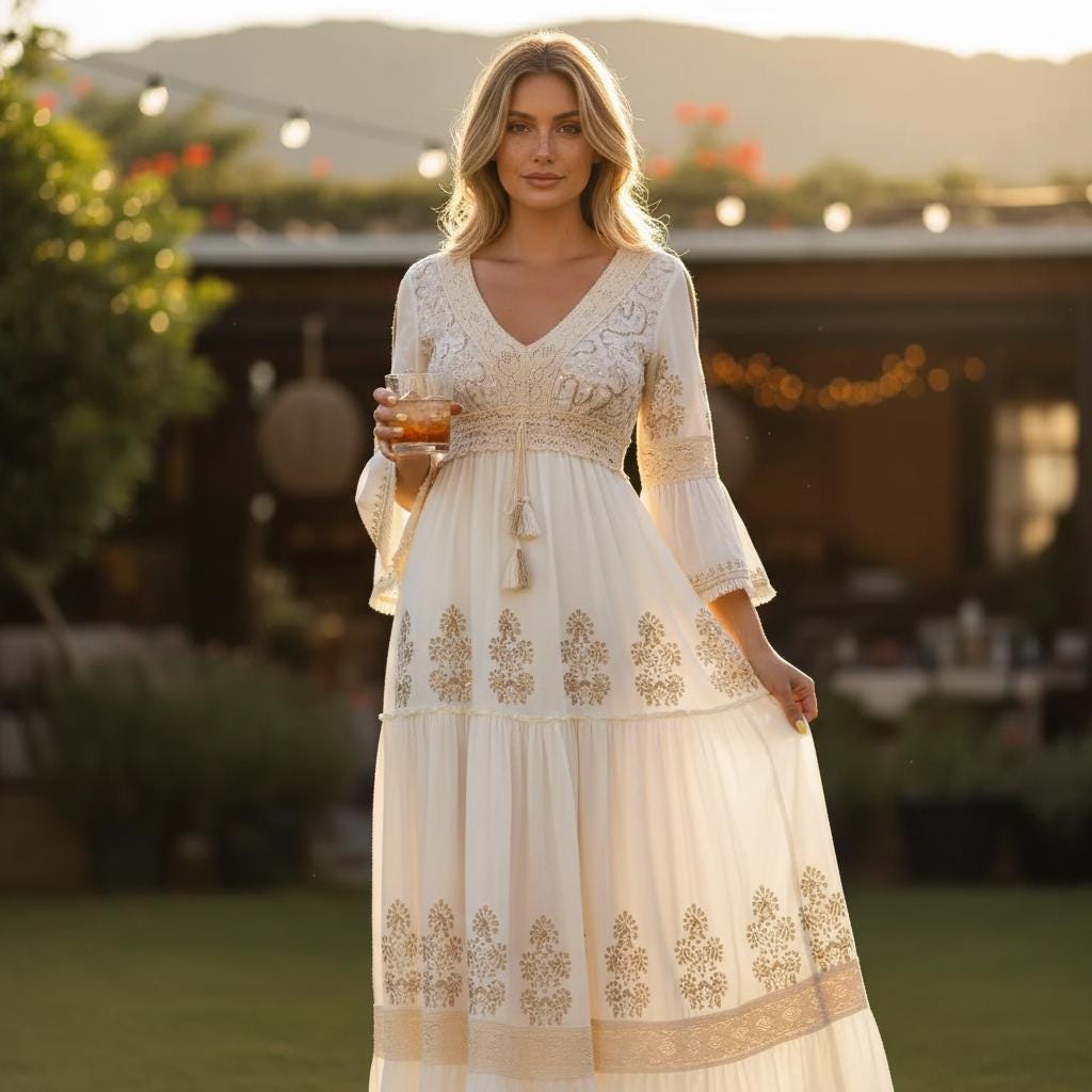 Boho Floral Maxi Dress V Neck Flowy Summer Beach Vacation Dress