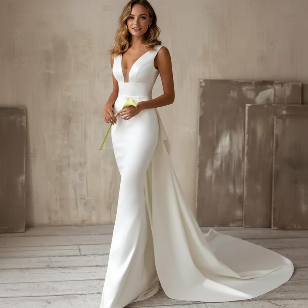 Simple Boho Wedding Maxi Dress High Waist Bridesmaid Elopement Party Dress