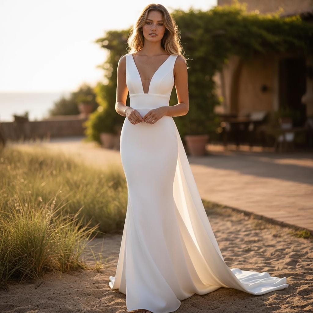 Simple Boho Wedding Maxi Dress High Waist Bridesmaid Elopement Party Dress
