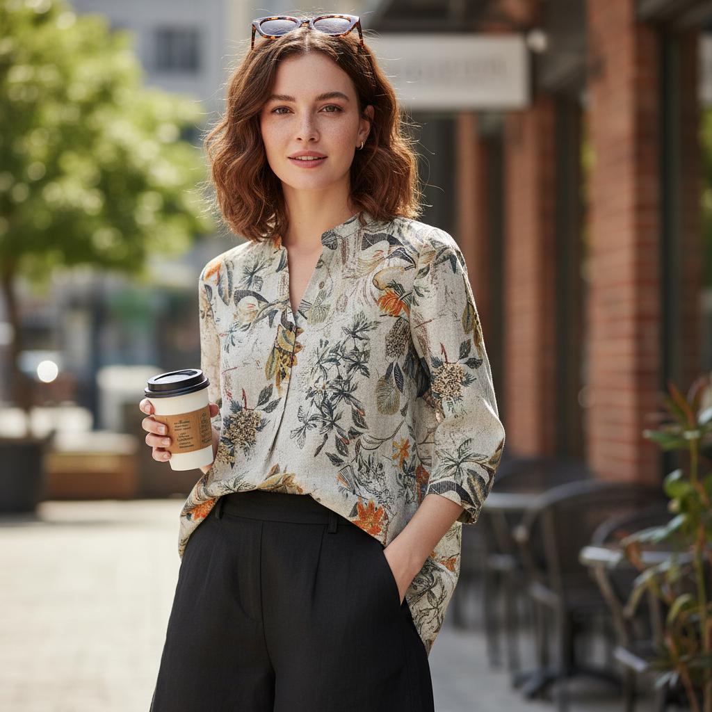 Women Boho Cotton Blouse Floral V Neck Loose Retro Spring Top
