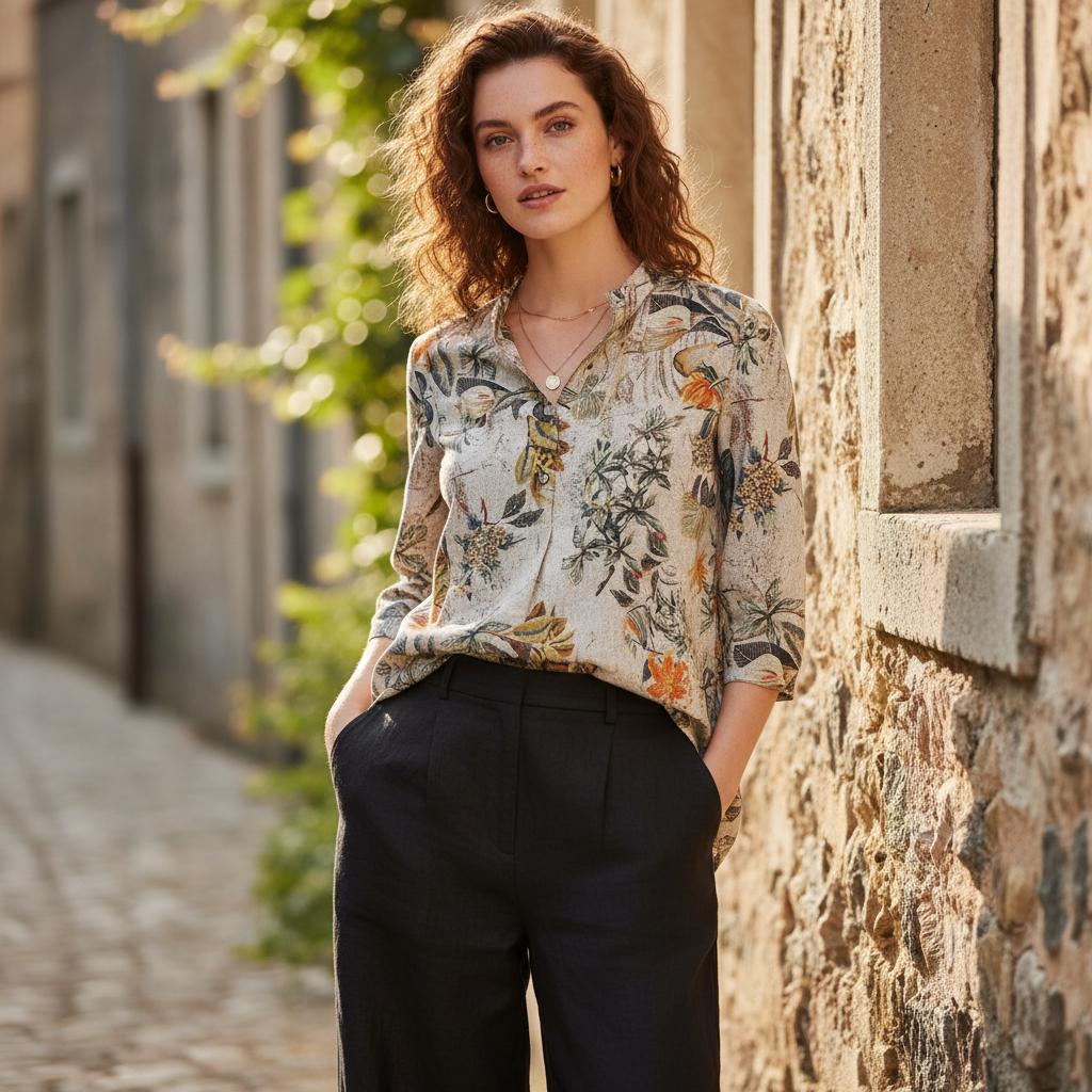 Women Boho Cotton Blouse Floral V Neck Loose Retro Spring Top
