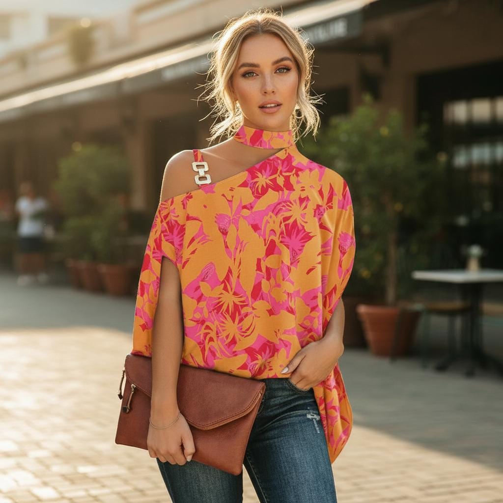 Plus Size Boho Cold Shoulder Blouse Loose Summer V Neck Top