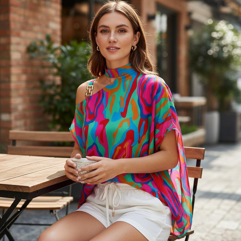 Plus Size Cold Shoulder Boho Blouse Loose Summer Printed Top