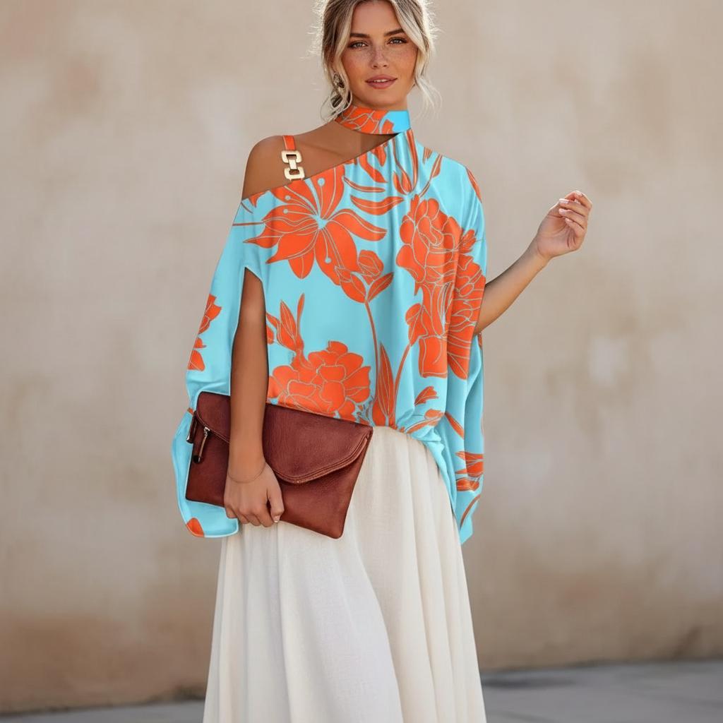 Boho Plus Size Open Shoulder Blouse Loose Fit Summer Top
