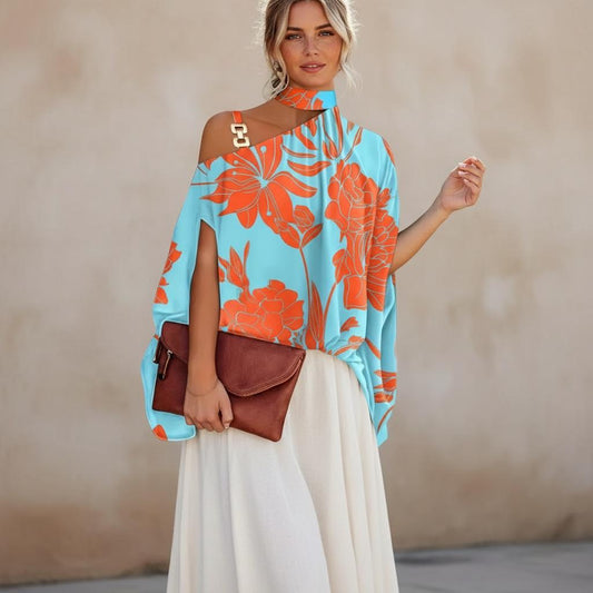 Boho Plus Size Open Shoulder Blouse Loose Fit Summer Top