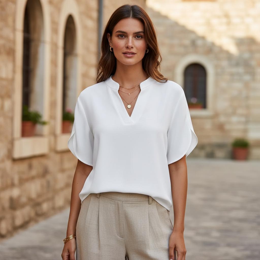 Plus Size White Boho Cotton V Neck Blouse Loose Summer Top
