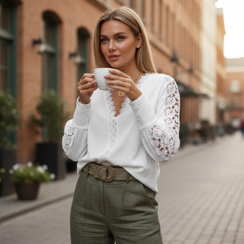 Sexy Boho Lace V Neck Blouse Floral Crochet Long Sleeve Summer Top