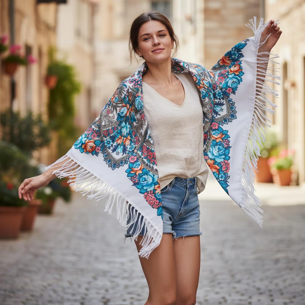 Large Bohemian Shawl Tassel Scarf Warm Winter Wrap Women
