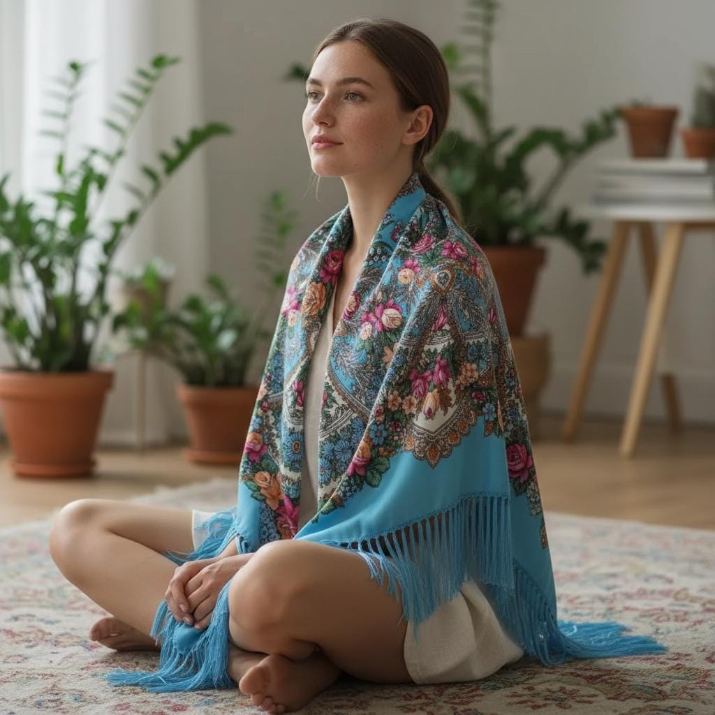 Retro Ethnic Print Scarf Women Boho Tassel Warm Shawl