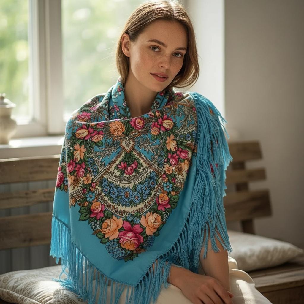 Retro Ethnic Print Scarf Women Boho Tassel Warm Shawl
