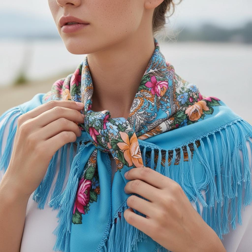 Retro Ethnic Print Scarf Women Boho Tassel Warm Shawl