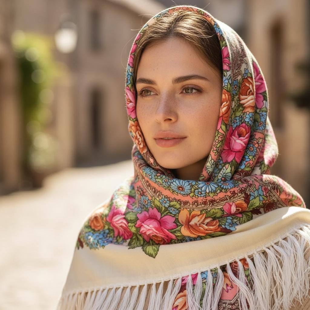 Boho Square Shawl Women Warm Printed Tassel Blanket Scarf